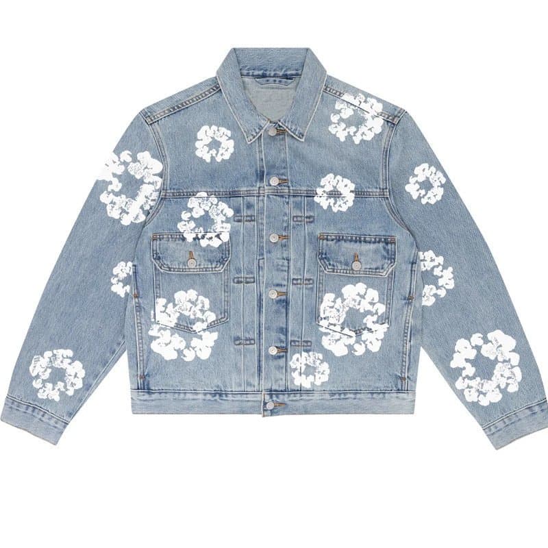 Denim Tear Hip Hop Kapok Printed Cardigan Loose Jacket Men's Trendy Fashion Casual Versatile Denim (94)
