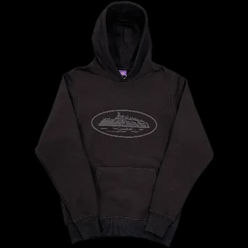 corteiz hoodie black alcatraz logo black