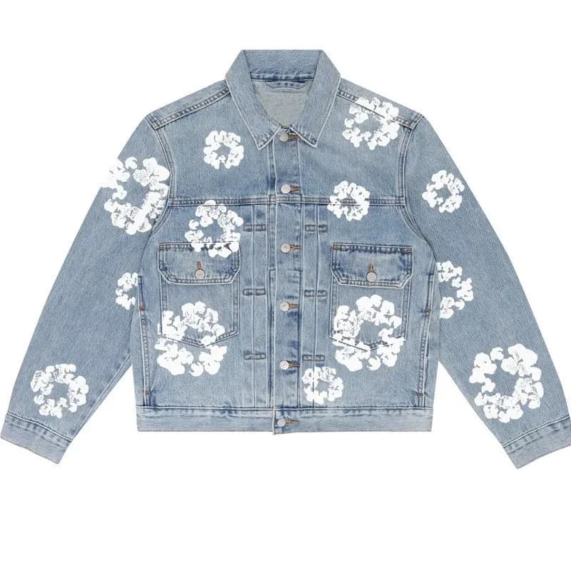 Denim Tear Hip Hop Kapok Printed Cardigan Loose Jacket Men's Trendy Fashion Casual Versatile Denim (87)