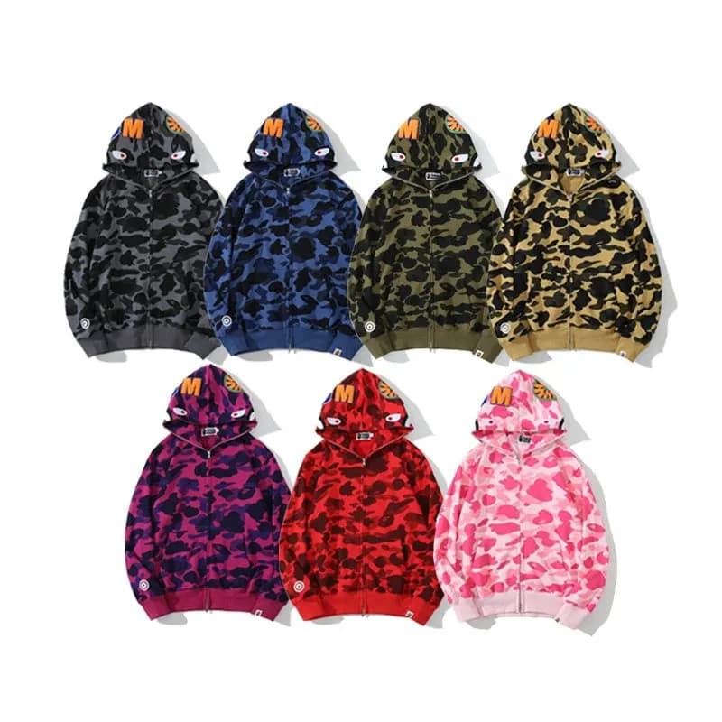 [bap e]Shark autumn hooded sweatshirt men's youth cardigan zipper embroidered jacket (11)