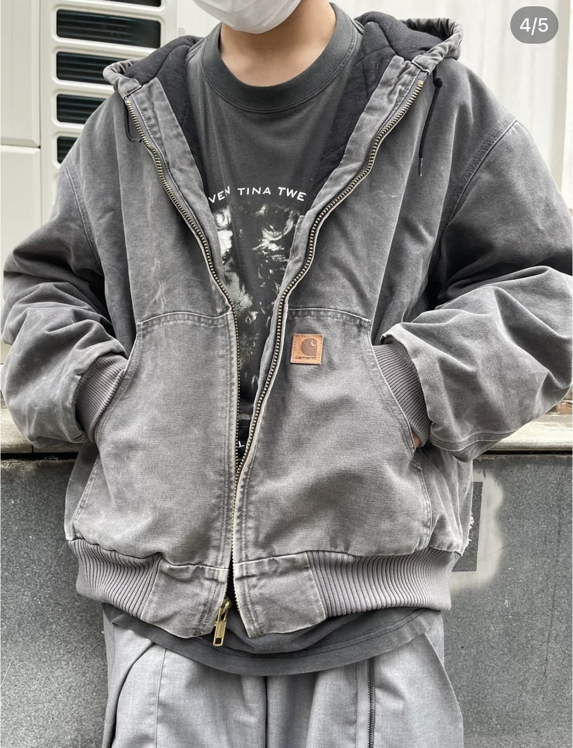 High quality second-hand j130 card @Carha washed distressed hooded zipper jacket loose cotton coat