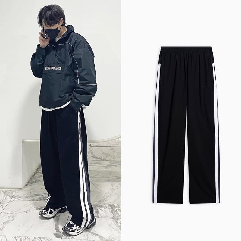 Spring and autumn slightly wrinkled stitching contrast color double-layer casual pants men's straight loose couple style niche sports pants ins trousers